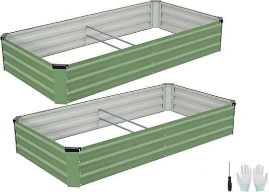 Galvanized Raised Garden Bed Outdoor | Metal Raised Garden Bed for Gardening 2Pack | Large Planter Box for Vegetables Flowers Fruits | Easy Assembly & Safety Design Flower Beds 6x3x1ft Olive Green Zettfuly