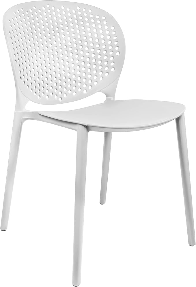 2xhome Set of 4 Patio Dining Chairs | Modern Stackable Outdoor Pool Side Chair | Weather Resistant Plastic for Yard, Porch, Balcony, Kitchen, White 2xhome