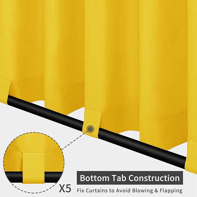 Easy-Going Outdoor Patio Curtains Detachable Tab Top Windproof Weatherproof Curtain for Cabana, Porch, Pergola and Gazebo, Tab Bottom Drape, 2 Panels, 110W x 96L inch, Yellow Easy-Going