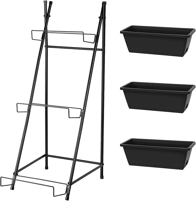 3 Tier Vertical Garden Planter Small Raised Garden Bed Freestanding Plastic Raised Planter Boxes Herb Planter Stand with Removable Tray for Indoor Outdoor Herbs Flowers Vegetables Plants Grey BTY