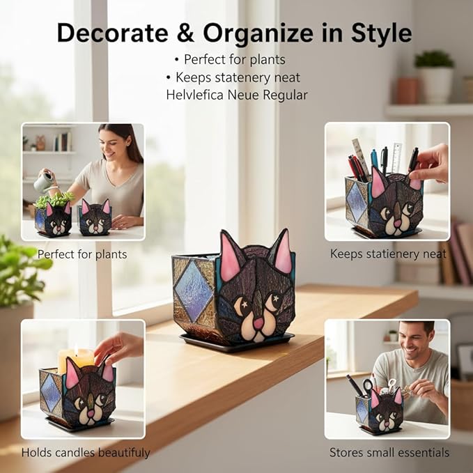 Star Black Cat Decorative Flower Pot, Handcrafted Ceramic Planter with Star Eyes, Modern Home Garden Decor Entlityful