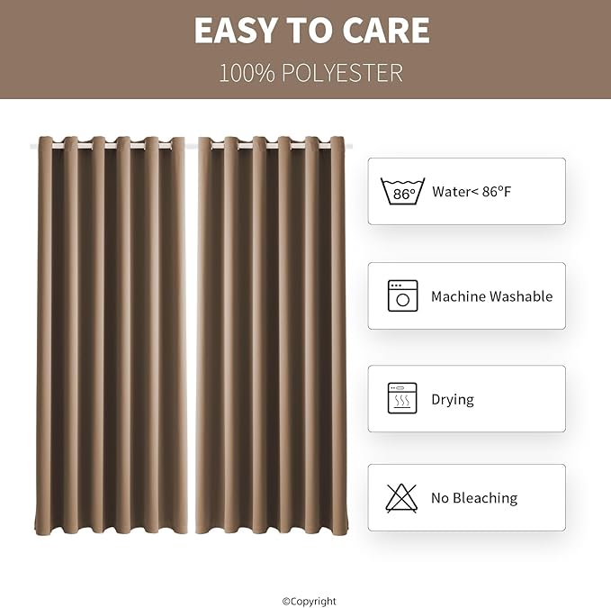 DIVA EN CAMINO DEC Outdoor Patio Curtain Waterproof Darkening Thermal Insulated Indoor Curtains for Bedroom, Porch, Living Room, Pergola, Cabana, W84 x L95, Camel Brown, Set of 2 Panels DivaenCamino