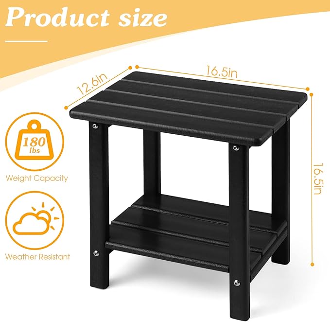 Adirondack Outdoor Side Table, 2-Tier Sturdy Patio End Table Weather Resistant, 16.5" Solid Side Table for Patio, Pool, Porch Apolimi