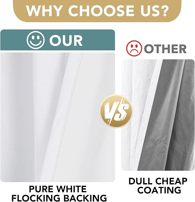 H.VERSAILTEX Pure White Curtains 96 inches Long, 100% Blackout Curtains for Bedroom Thermal Insulated Linen Textured Curtains Living Room Grapes 2 Panel Sets, 52W x 96L - Inch HVERSAILTEX