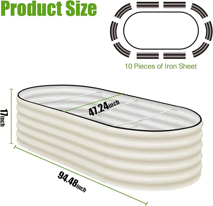 SnugNiture Galvanized Raised Garden Bed, 8x4x1.5ft Oval Metal Planter Box for Planting Outdoor Plants Vegetables snugniture