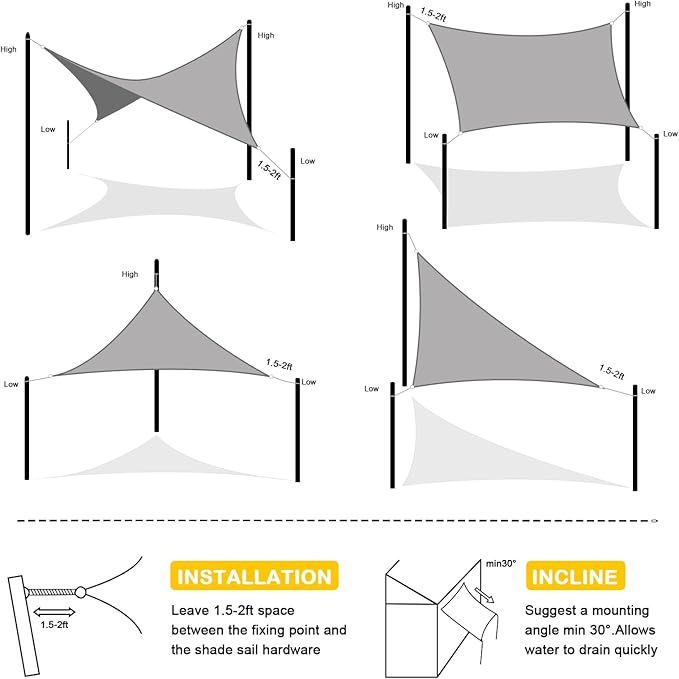 Artpuch Waterproof Sun Shade Sail, 10'x13' Light Grey Rectangular, UV Resistant Rain Canopy, Curved Edges Shade Cloth for Outdoor Patio, Deck, Yard Artpuch