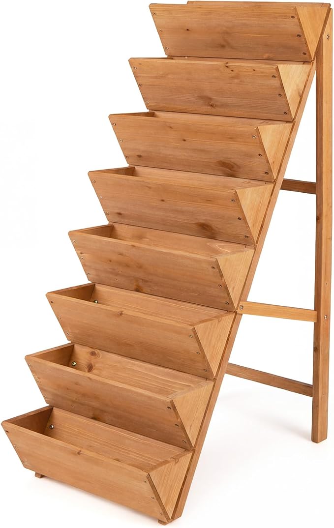 Giantex 8-Tier Wooden Vertical Raised Garden Bed, Freestanding Plant Stand with Legs for Herbs Vegetables Fruits, Indoor Outdoor Tiered Wood Planter Box Flower Rack for Patio, Balcony & Yard Giantex
