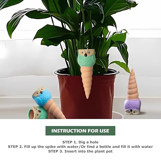 4 Pack Terracotta Watering Spikes, Vacation Self-Watering Planters Devices - Continuous Moisture with Slow Release Watering System - Perfect for Indoor Outdoor Plants (Owl Shape) CZWLHG