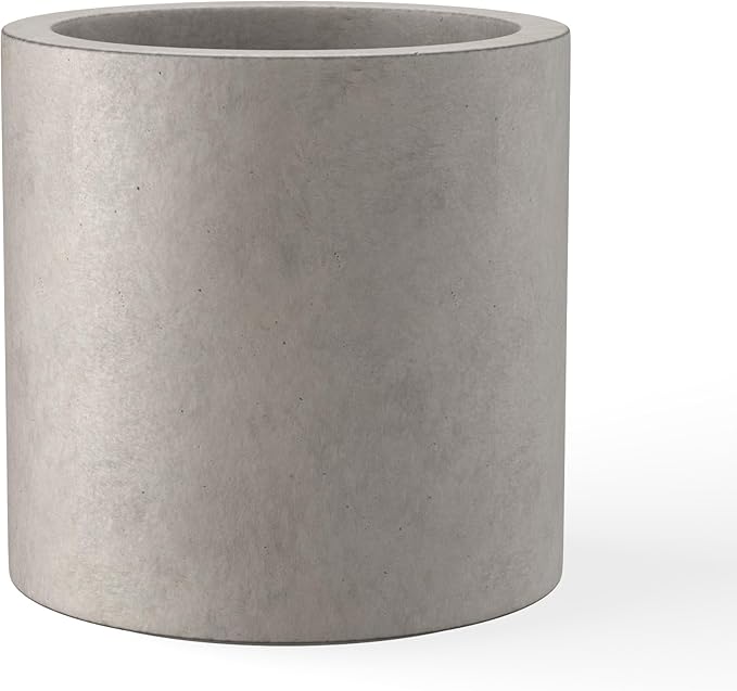 Kante 15.7" Dia Round Concrete Planter, Modern Style Large Cylindrical Plant Pot with Drainage Hole and Rubber Plug for Indoor Outdoor Patio, Weathered Concrete Kante