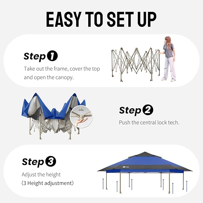 CROWN SHADES 13x13 Pop Up Gazebo with Mosquito Nettings, Patented Center Lock 6-Sided Portable Gazebo, 300D Silver-Coated Fabric UV Resistant, Pop Up Canopy Tent for Patio, Party, Blue&Light Grey CrownShades
