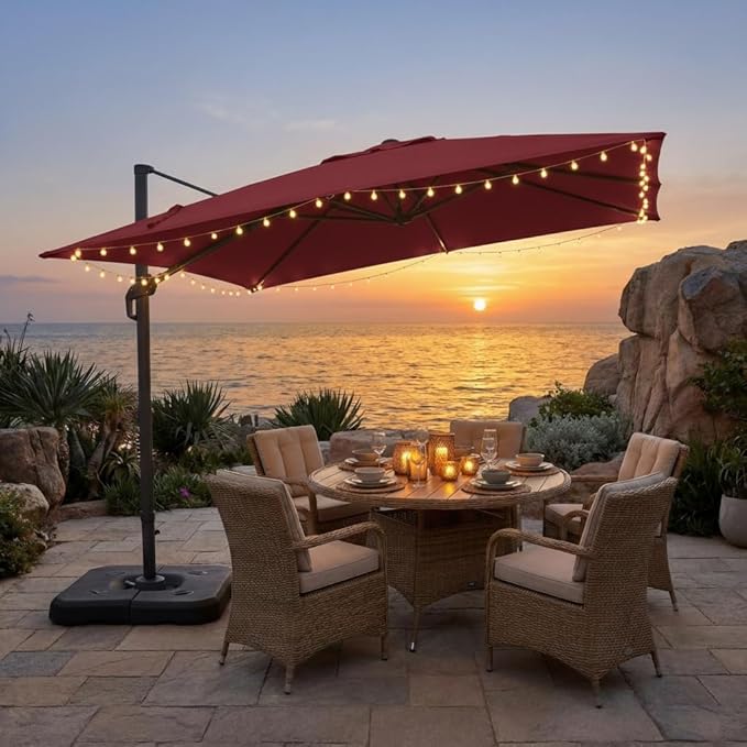 HOTEEL10x10ft Patio Umbrella Cantilever Umbrellas - Upgrade and Intensify - 360 Rotation and 5 Angles Adjustment - Aluminum Offset Pool Umbrella Outdoor Umbrellas for Patio Garden Pool HOTEEL