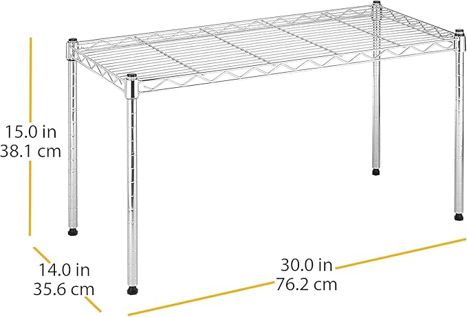 Xcity Storage Shelves, 1 Tier Heavy Duty Metal Shelving Unit, 350 LBS Capacity Adjustable Steel Wire Shelf Organizer for Pantry, Kitchen, Garage, 14" D x 30" W x 15" H, Chrome Rootora