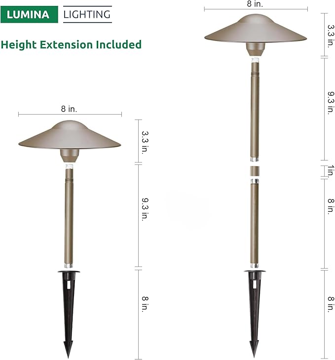 Lumina Lighting® 3W Landscape Lighting 12V Landscape Lights Low Voltage Landscape Path Lights Warm White Waterproof Outdoor Replaceable G4 LED Bulb for Garden Pathway Lawn Yard (Bronze, 8-Pack) LuminaLighting%C2%AE