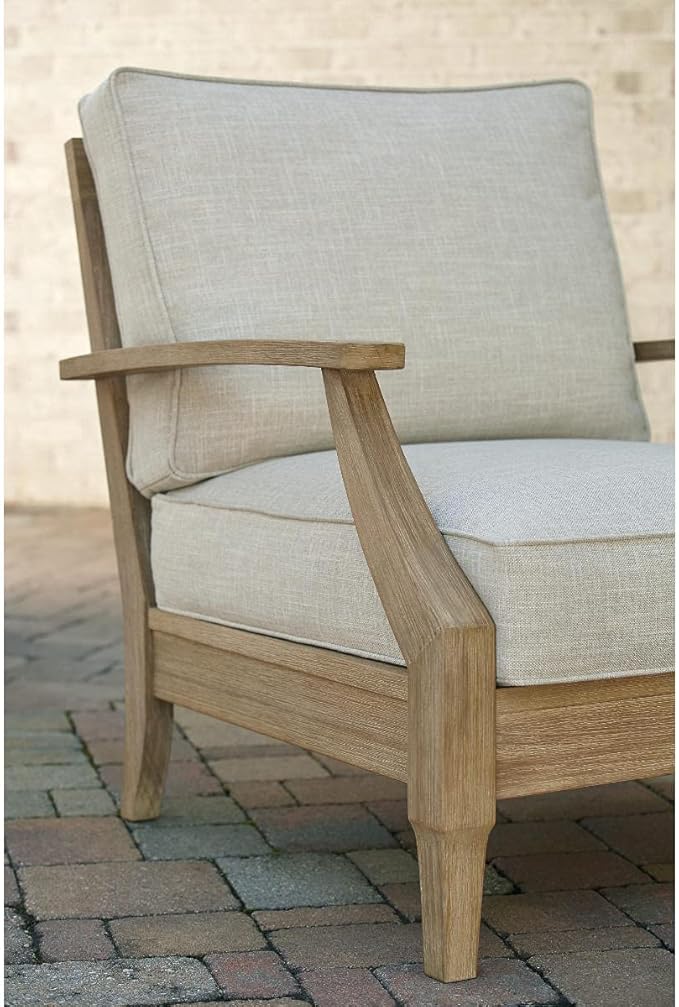 Signature Design by Ashley Clare View Outdoor Lounge Chair, All-weather Foam Cushion, Protective Finish, Eucalyptus Wood , 30" W x 35" D x 32" H, Beige SignatureDesignbyAshley