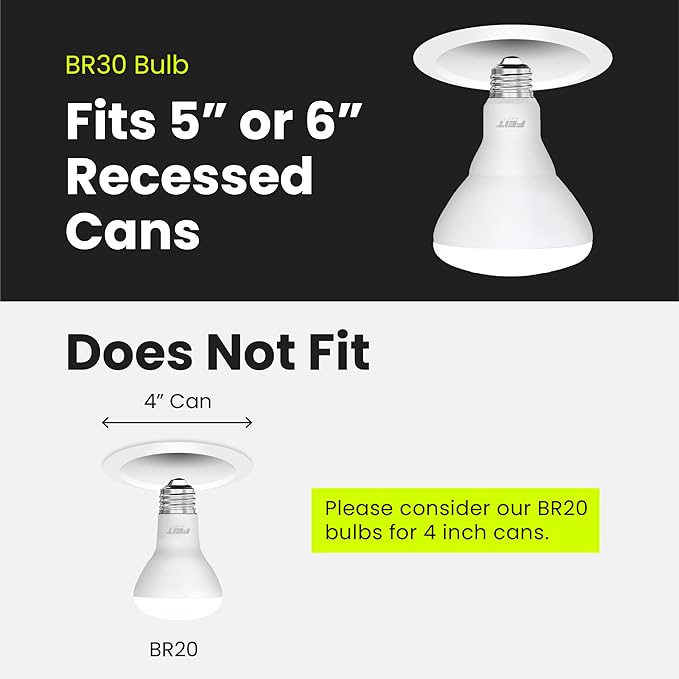 Feit Electric BR30 LED Light Bulb, 100W Equivalent, Dimmable, 1400 Lumens, E26 Standard Base, 2700K Soft White, 90CRI, Flood Light Bulb for Recessed Cans, 22-Year Lifetime, BR30DM/1400/927CA/4, 4 Pack FeitElectricCompany