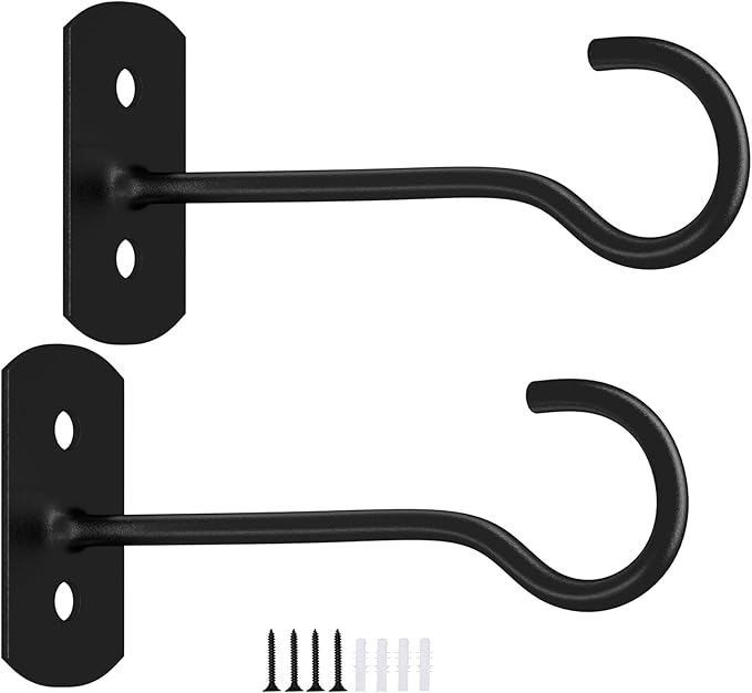 6in Hanging Plant Hooks 2Pack Ceiling Hooks for Plants, Indoor & Outdoor Decoration, Black QualityEfficiency