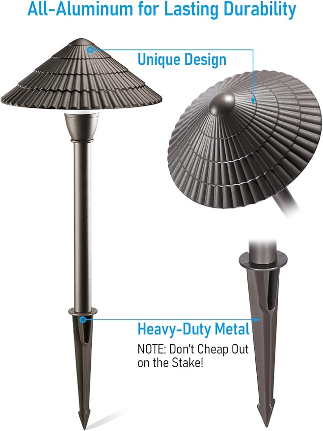 LEONLITE Low Voltage Landscape Lights, 3W 12V Pathway Lighting Wired, IP65 Waterproof Light for Yard Lawn, ETL Listed, Bronze Aluminum Housing, 4000K Cool White, Pack of 4 LEONLITE