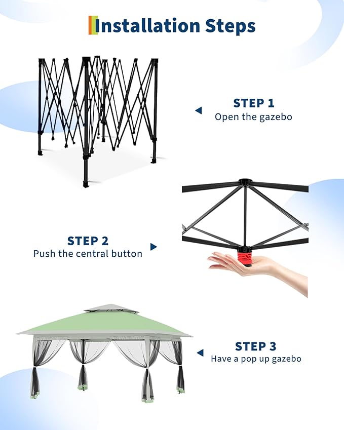 Canopy Tent 13x13 ft, Pop Up Gazebo One-Push Setup with 4 SandBags for Backyard Parties and BBQs, Mosquito Netting & Height Adjustable - Olive Green GarveeLife