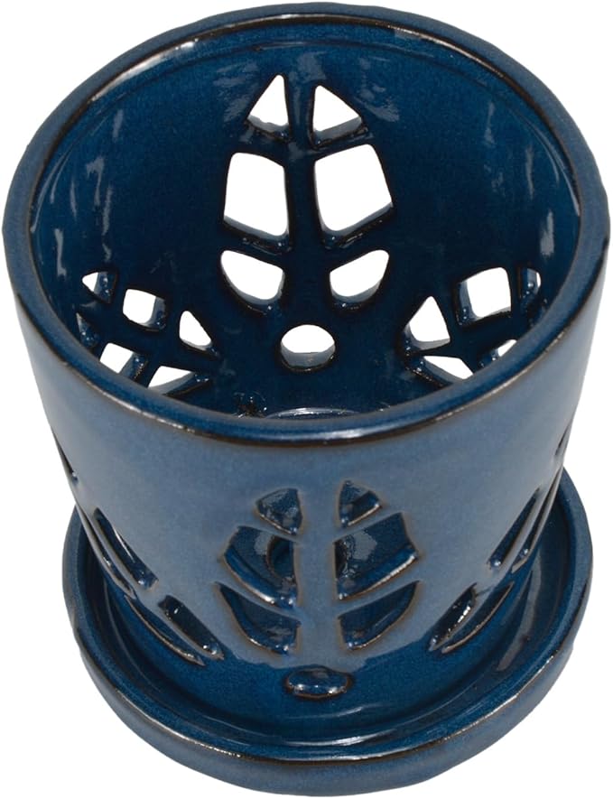 W&W Orchid Pot with Holes and Saucer for Repotting, Blue, 5.5 Inch WWHomeDecor