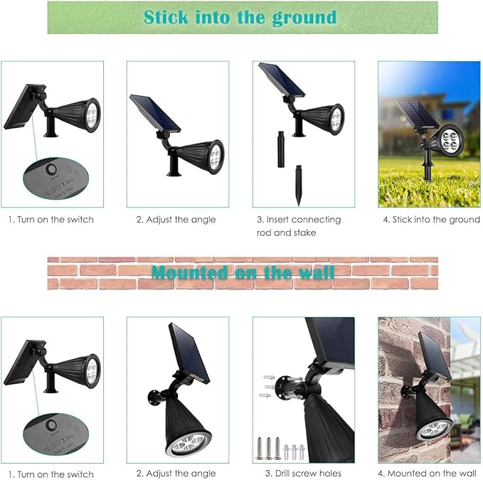 URPOWER Solar Lights Waterproof Solar Lights Outdoor 2-in-1 Adjustable Solar Spotlight Wall Light Auto On/Off Solar-Powered Landscape Lighting for Garden Yard Pathway Swimming Pool (4Pack, Warm White) URPOWER