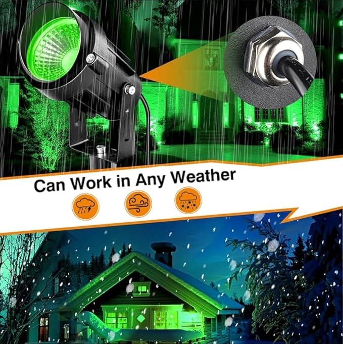 Halloween Christmas Outdoor Spotlights Green Landscape Lights Outdoor Spotlight,2 Pack 110v Plug-in Outdoor Waterproof Green Halloween Christmas Spotlights for Garden Pathway Tree Yard UPONELED