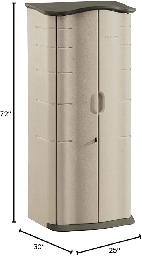 Rubbermaid Compact Vertical Resin Storage Shed With Floor (2 x 2.5 Ft), Weather Resistant, Beige/Brown, Organization for Home/Backyard/Garden Tools/Porch/Patio Cushions/Pool Chemicals/Toys Rubbermaid