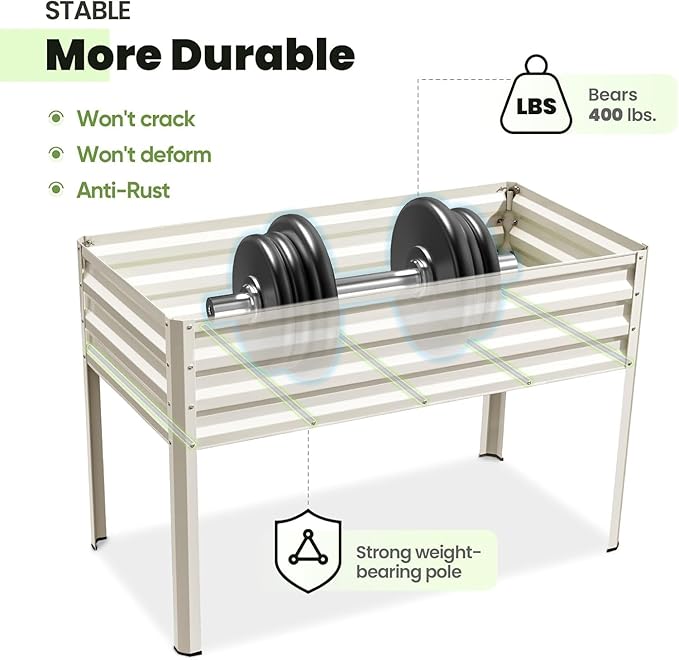 KING BIRD Raised Garden Bed with Cover & Netting Galvanized Elevated Large Planter Box with Legs for Backyard, Patio, Balcony, 400lb Capacity, Beige, 48×24×56 in KINGBIRD