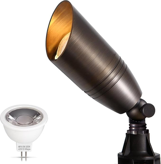 Gardencoin Solid Brass Outdoor Landscape Spotlight, 12V LED Low Voltage Spot Light for Garden and Yard Uplighting, Bronze Heavy Duty Accent Lighting Fixture with 2700K Bulb (Classic, Single) Gardencoin