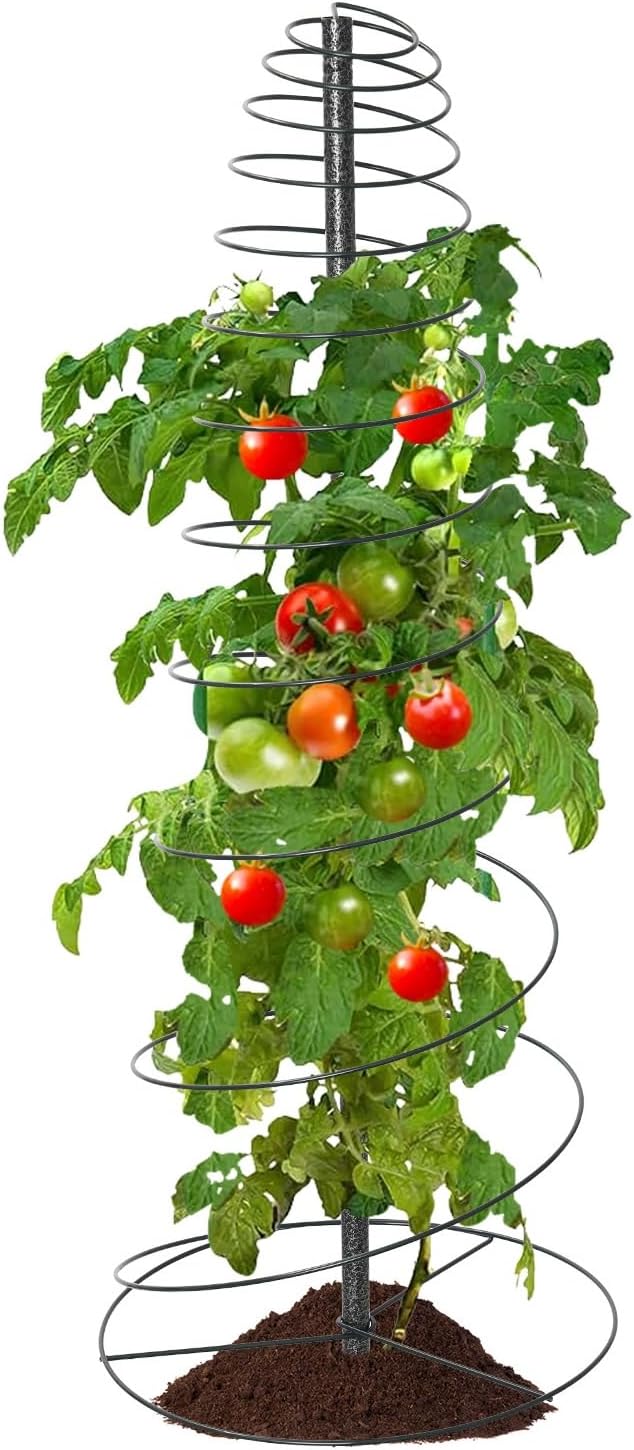 2 Pack Spiral Trellis for Climbing Plants Outdoor, 45 Inch Tall Heavy Duty Metal Garden Tower, Decorative Plant Support with Anti-Tip Stake,Rustproof for Clematis Pole Beans Cucumber Berry Vines Pots EUIJOIP