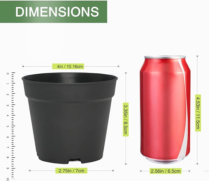 4 inch Small Plant Pots, 28 Pack Plastic Planters with Drainage Holes and Saucers for Flowers Plants, Succulents, Seed Starting Pots, Black SwinDuck