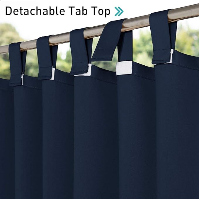 NICETOWN 2 Panels Patio Door Navy Blue Curtainss Waterproof 95" Length, 84" Wide, Thermal Insulated Self-Sticky Detachable Top Blackout Sunlight Reducing Outdoor Indoor Window Drapes for Porch NICETOWN