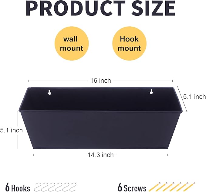 Wall Hanging Planters for Outdoor Plants 16 Inch Large Metal Fence Pots with Hooks for Outside Garden Balcony Plants 3PCS（Black） Holensun