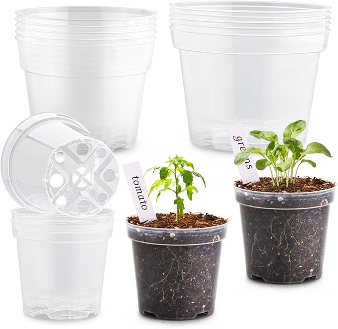 8/6/4 Inch Clear Plant Nursery Pots 15 Pack, Transparent Plastic Plant Pot with Drainage Hole, Sturdy Planting Starter Pots for Seedlings Herbs Flowers Vegetable (Clear-15P) RooTrimmer