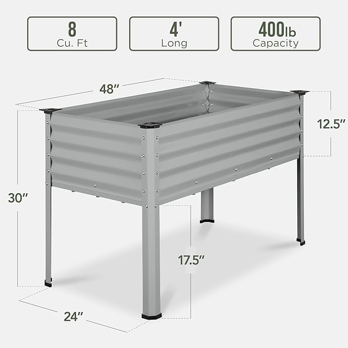 Best Choice Products 48x24x30in Galvanized Raised Garden Bed, Metal Elevated Planter Box, Vegetable Garden for Backyard, Patio, Balcony - Moonlight Gray BestChoiceProducts