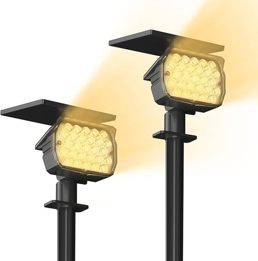 VOLISUN Solar Spotlight Outdoor, IP67 Waterproof Solar Landscape Spot Lights，Uplights for Yard Garden Pathway - 2 Pack (Warm White) 27 LED 3 Lighting Modes VOLISUN