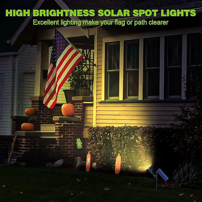 DBF Solar Lights Outdoor, 600LM Solar Spotlights Outdoor Waterproof, 2 Brightness Mode Adjustable 18 LED Flag Pole Light for Garden Yard Patio Landscape Driveway Garage Pool(Warm White, 2 Pack) DBF