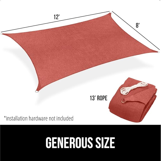 GORILLA GRIP Heavy Duty Sun Shade, UV Protection Fade Tear and Rust Resistant Rectangle Sunshade Canopy, Curved Edges Blocks Sunlight, Breathable Sail, Outdoor Patio, Lawn Garden, 8x12 FT Terra GorillaGrip