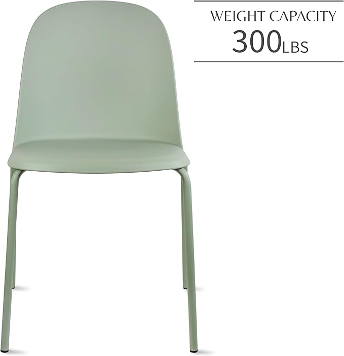 2xhome Modern Stackable Armless Dining Chair | Plastic Shell Seat with Metal Legs | Indoor or Outdoor Use | Home Kitchen Patio (4, Green, No Padding) 2xhome