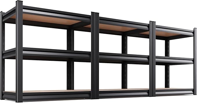 Set of 3 Garage Shelving,3 Tier Garage Storage Shelves,Adjustable Heavy Duty Metal Shelving Units and Storage Large Rack,Utility Steel Shelf For Shop Warehouse Industrial Pantry Basement 33"x35"x16" Rootora