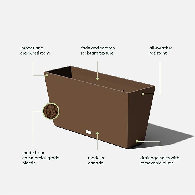 Veradek Pure Series Midori Trough Planter - Large Rectangular Planter for Indoor or Outdoor Deck/Porch | Durable All-Weather Use with Drainage Holes | Modern Decor for Shrubs, Flowers, Small Plants VeradekOutdoor