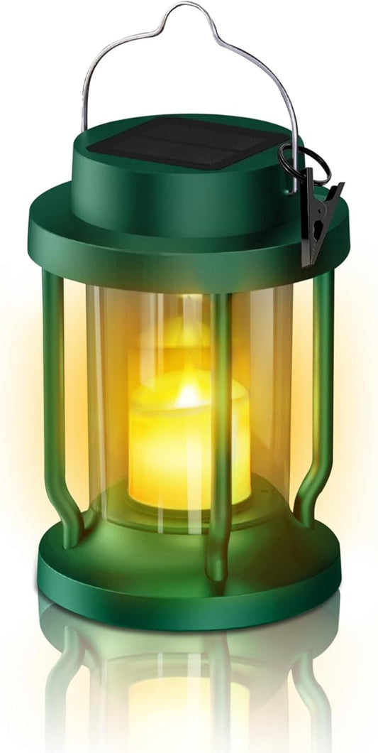 Solar Lantern Outdoor & Indoor Use – Hanging Solar Lights with Realistic Flickering Flameless Candle, Weatherproof for Gardens, Patios, Trees, and Lawns (Green, 1 Pack) Rootora