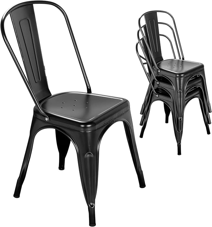 Nazhura Metal Dining Chair Farmhouse Tolix Style for Kitchen Dining Room Café Restaurant Bistro Patio, 18 Inch, Stackable, Waterproof Indoor/Outdoor (Sets of 4) (Black) NazhuraGoodCompanionAtHome