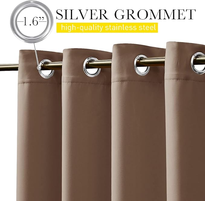 NICETOWN 2 Panels Blackout Patio Waterproof Outdoor Curtains, Insulated Top & Bottom Grommet & Back Tab Windproof Room Darkening Drapes Privacy for Pergola with Fixed Ropes, W46 x L72, Tan-Khaki NICETOWN