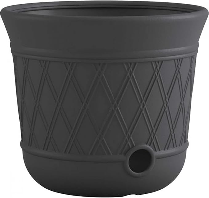 Suncast Lattice Hose Pot for Outdoor Garden Storage, Peppercorn - Holds 300 ft Expandable or 50 ft Standard 5/8" Vinyl Hoses, Resin Hideaway Organizer with Drainage and Water Supply Port Suncast