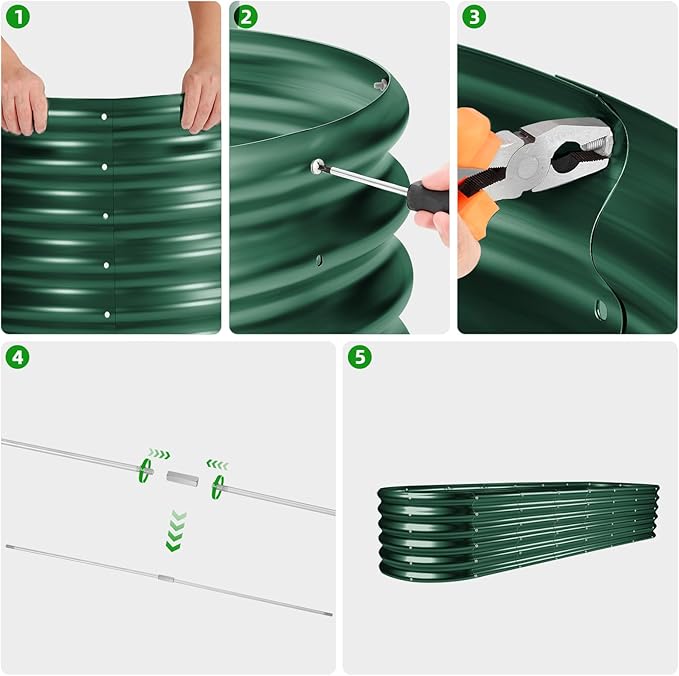Land Guard 8×2×1.5ft Galvanized Raised Garden Bed Kit, Raised Garden Boxes Outdoor, Oval Metal Raised Garden Beds for Vegetables, Forest Green LandGuard