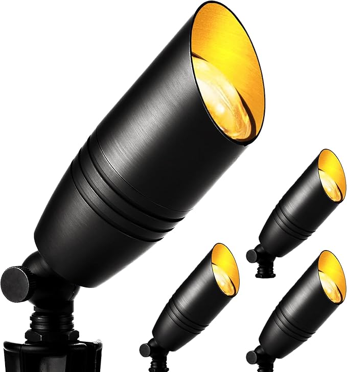 wowlite Low Voltage Spot Lights Outdoor LED 4 Pack, Die-cast Aluminum Landscape Spotlights, Waterproof Black Uplights with MR16 Bulbs Ground Stake for Garden Courtyard Pathway wowlite