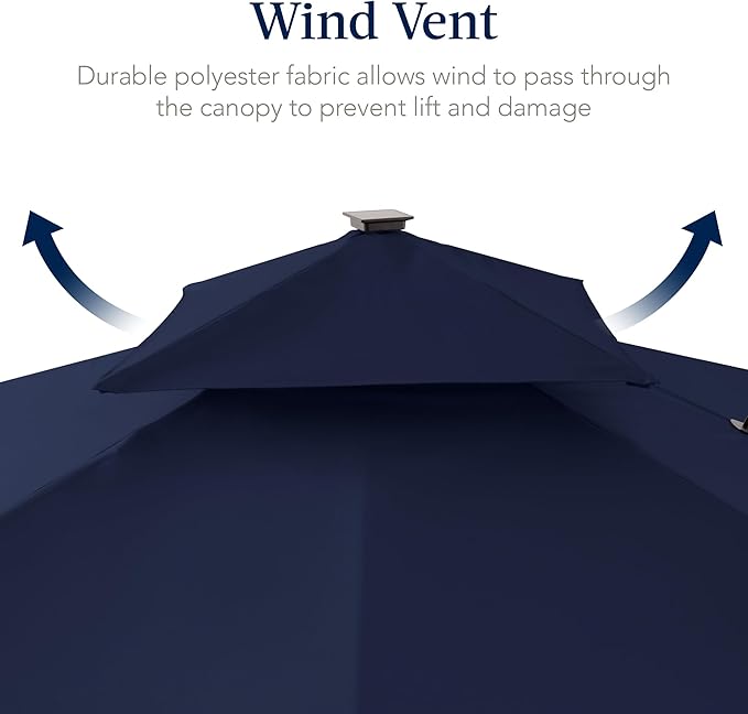 Best Choice Products 9x12ft LED Cantilever Patio Umbrella w/Base Included & 360° Rotation, Large Solar Offset Hanging Outdoor Sun Shade for Deck, Backyard Table w/Stand & Lights – Navy Blue BestChoiceProducts