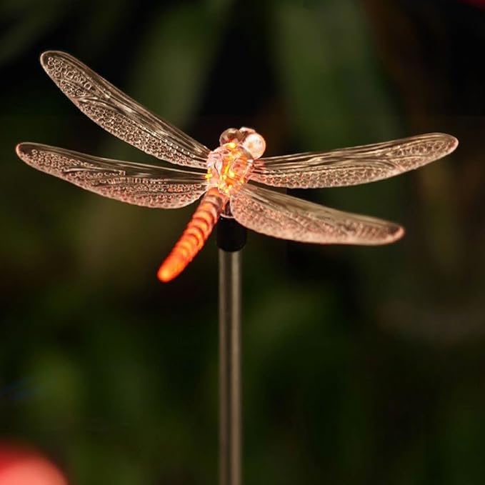 Outdoor Solar Garden Stake Light - Color Changing Decorative LED Stake Lamp In-ground Landscaping Lighting for Garden Patio Yard Lawn Pathway Flower Bed Decor Decorations Figurine Dragonfly QIDEA