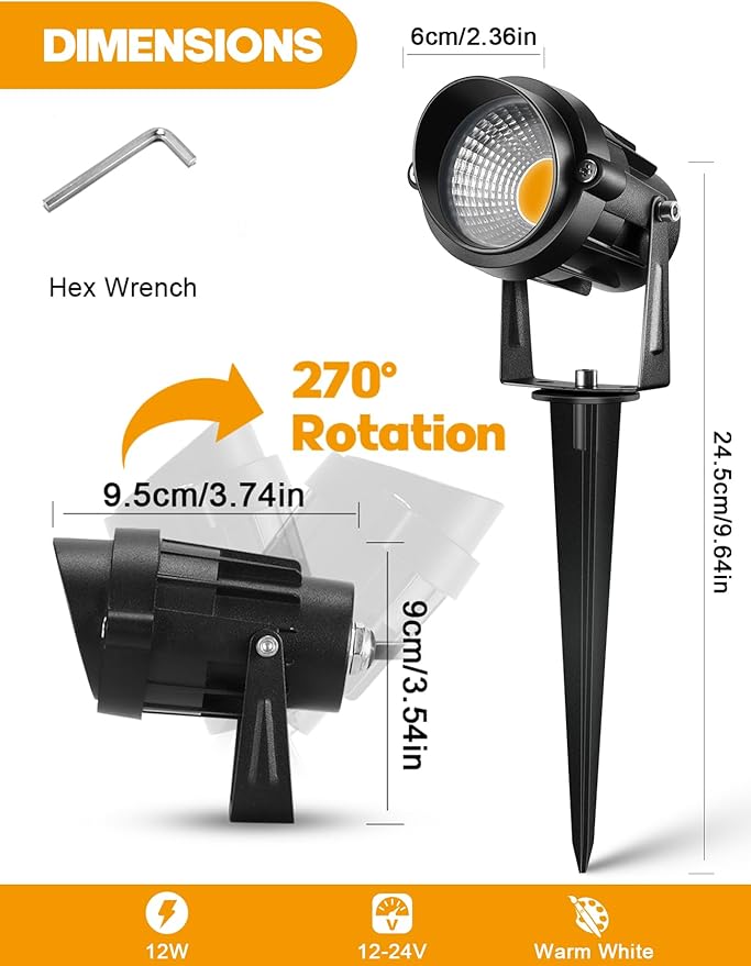 12W Low Voltage LED Landscape Lights - 12V Super Warm White Spotlight Landscape Lighting, IP65 Waterproof Christmas Decorative Lights Outdoor Indoor for Tree Garden Yard Pathway, 4 Pack with Connector LemonBest