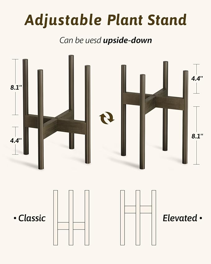 Adjustable Plant Stand Indoor, Bamboo Plant Stand Fits 8 9 10 11 12 Inches, Small Corner Planter Holder for Indoor Plants, Single Floor Plant Stands for Living Room Balcony, Tea Brown Tall Gentingbro